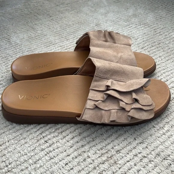 Vionic Roni Suede Ruffle Slide - Picture 2 of 6